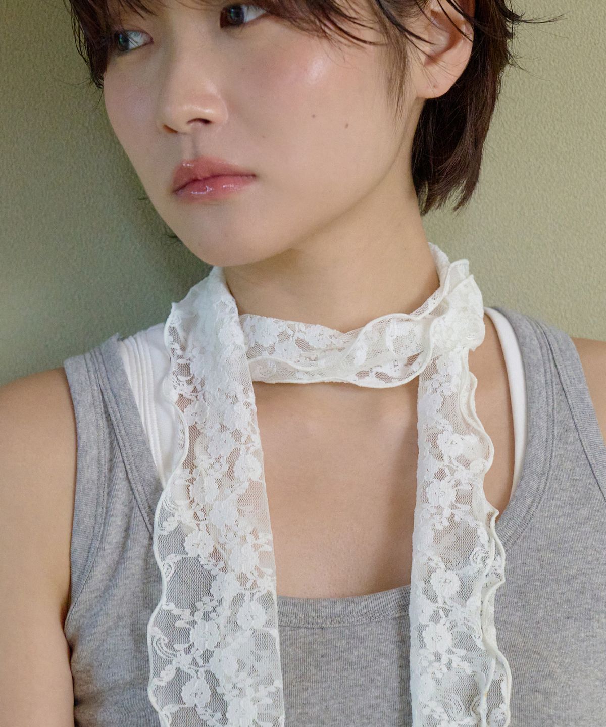 지지(GEEGEE) flower lace long scarf - ivory