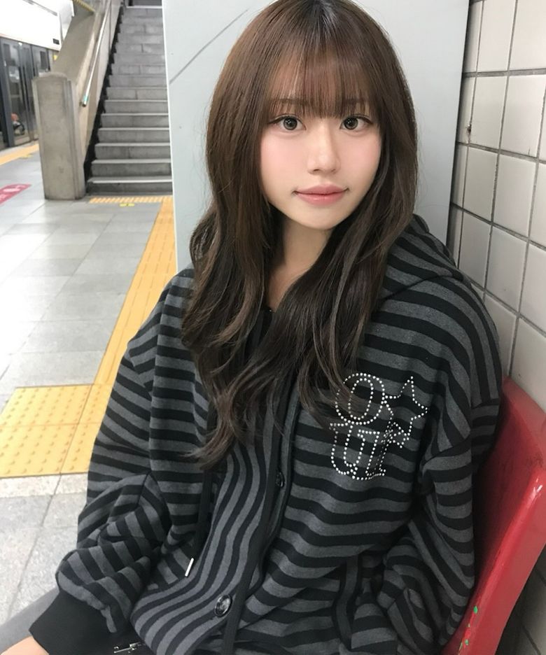 OUR 스타 버튼 스트라이프 후드집업 블랙/챠콜 스트라이프
