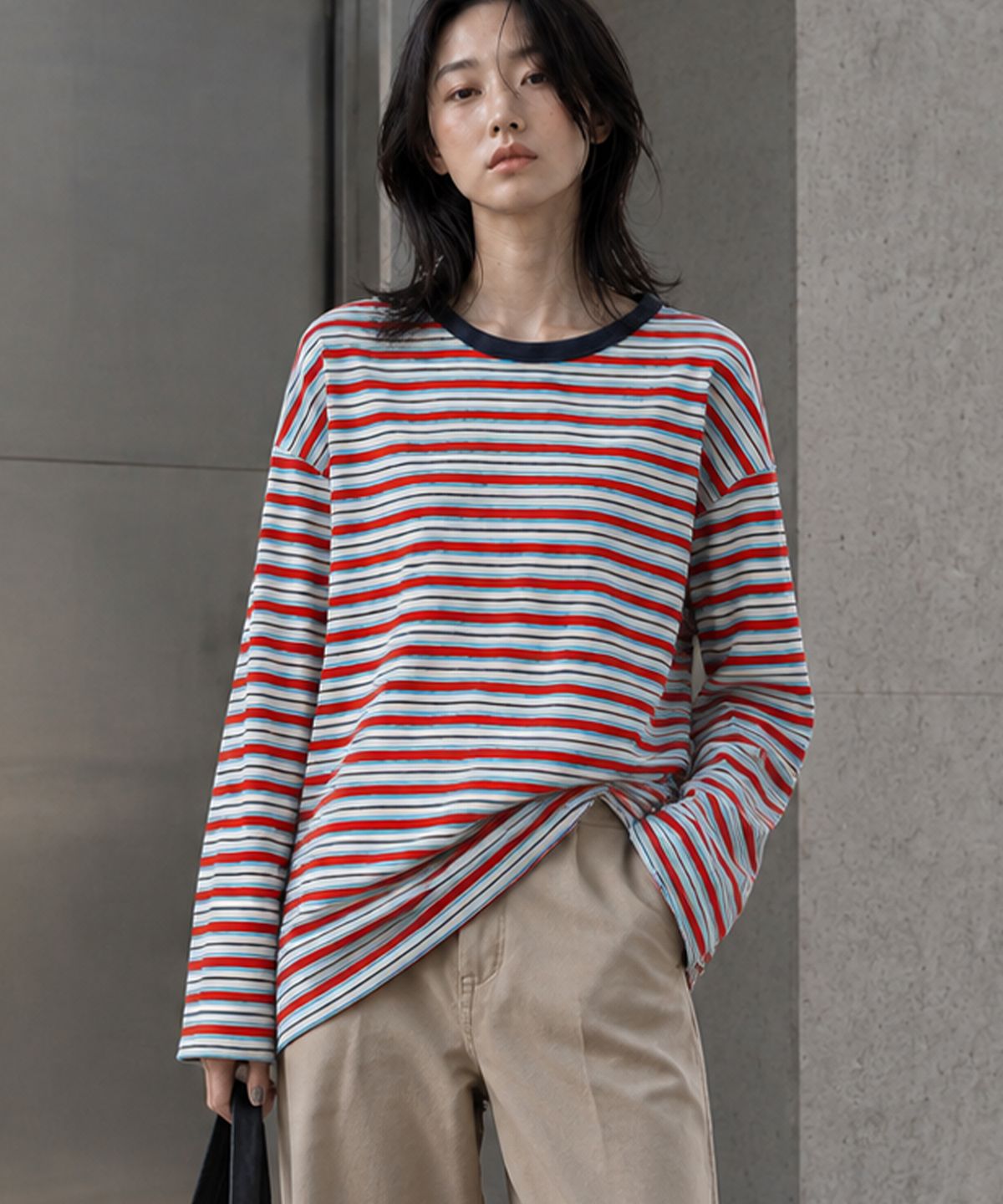 모아(MOAA) Retro Multi Stripe Long Sleeve Tee (RED)