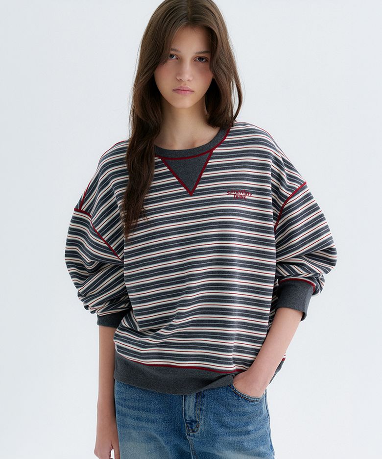 New Small Wave Logo Stripe Sweatshirt - Charcoal