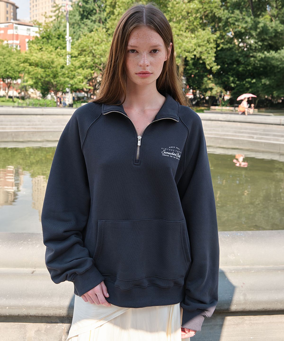 썸웨어버터(SOMEWHEREBUTTER) Edit Half Zip-Up Sweatshirt - Charcoal