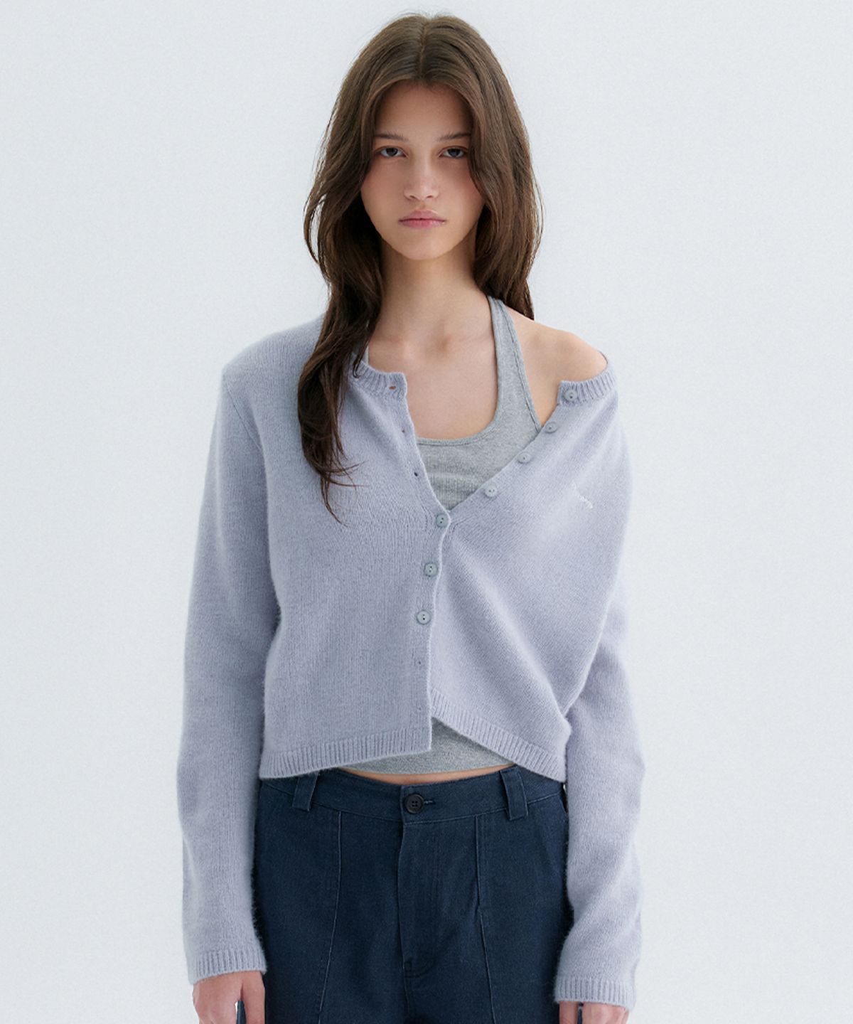 썸웨어버터(SOMEWHEREBUTTER) Conta Raccoon Cardigan - Mute Blue