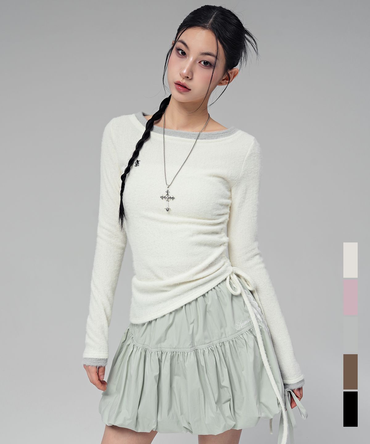 어반드레스(AVANDRESS) 세넌 언밸런스 셔링 페이크 레이어드 티_5COL