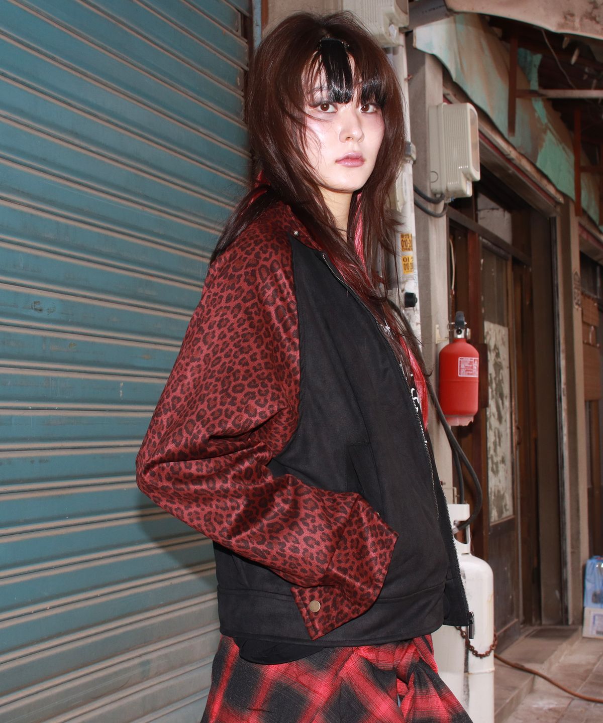드마크(DEMARC) Leopard synthetic leather rider blouson jacket -  Burgundy & Black
