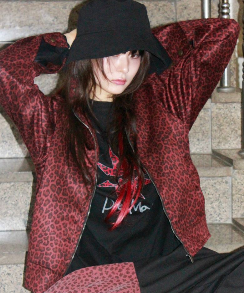 Whole Leopard rider blouson synthetic leather jacket - Burgundy