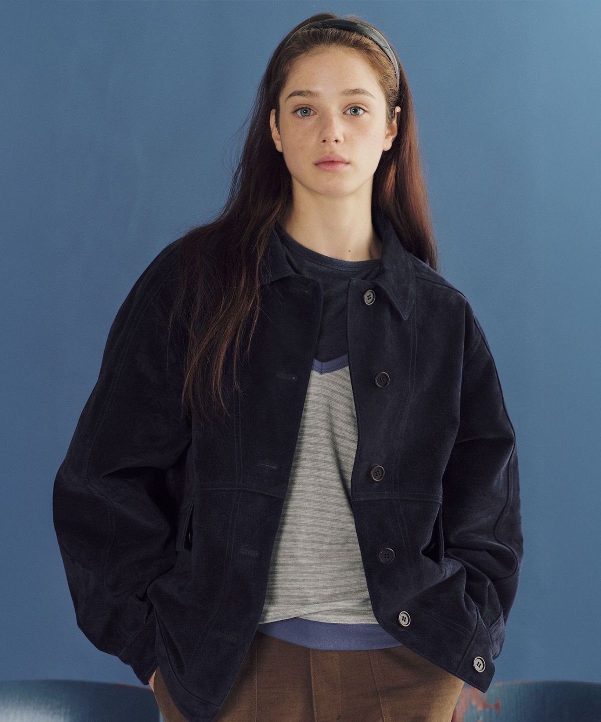 앤니즈(ANDNEEDS) Matt suede jacket (navy)
