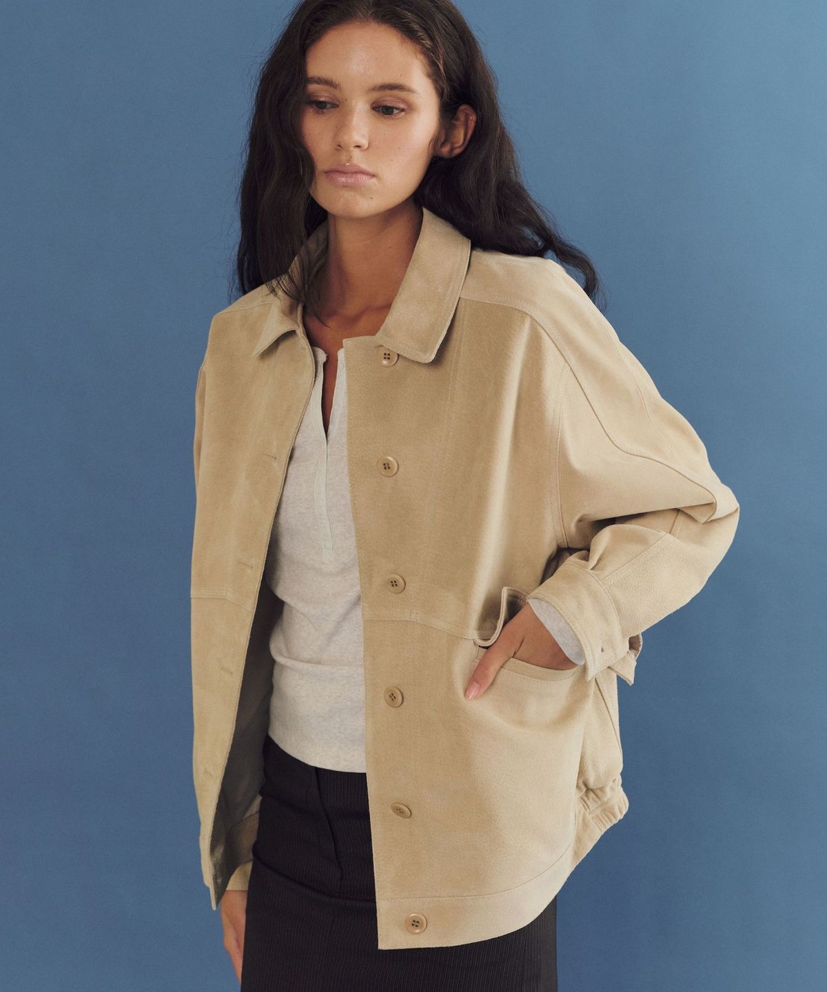앤니즈(ANDNEEDS) Matt suede jacket (beige)