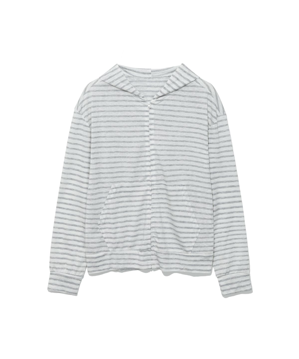 모아(MOAA) Sheer Stripe Hood Zip-Up (GRAY)