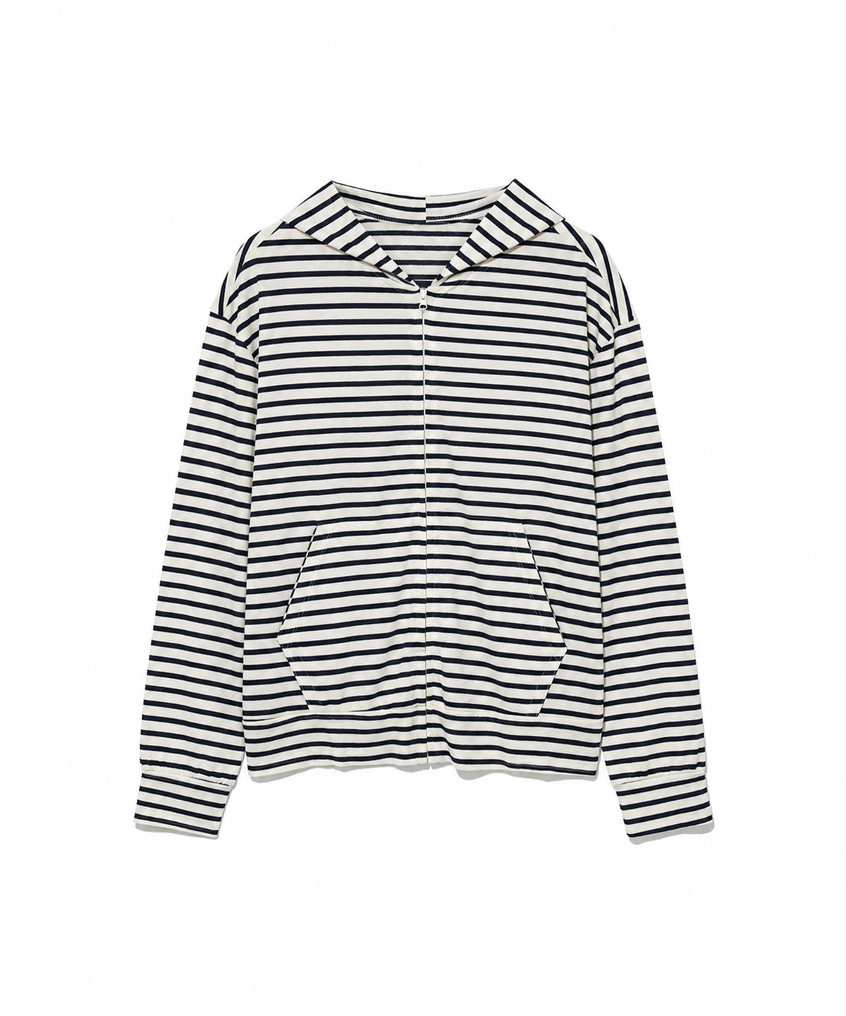 모아(MOAA) Sheer Stripe Hood Zip-Up (BLACK)