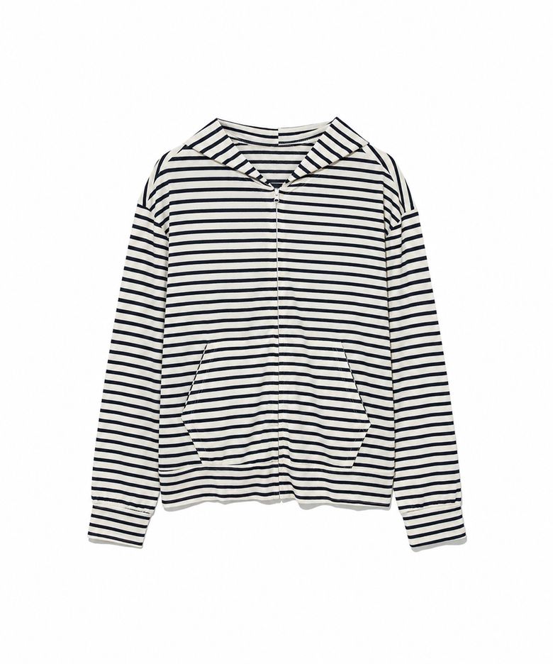 Sheer Stripe Hood Zip-Up (BLACK)