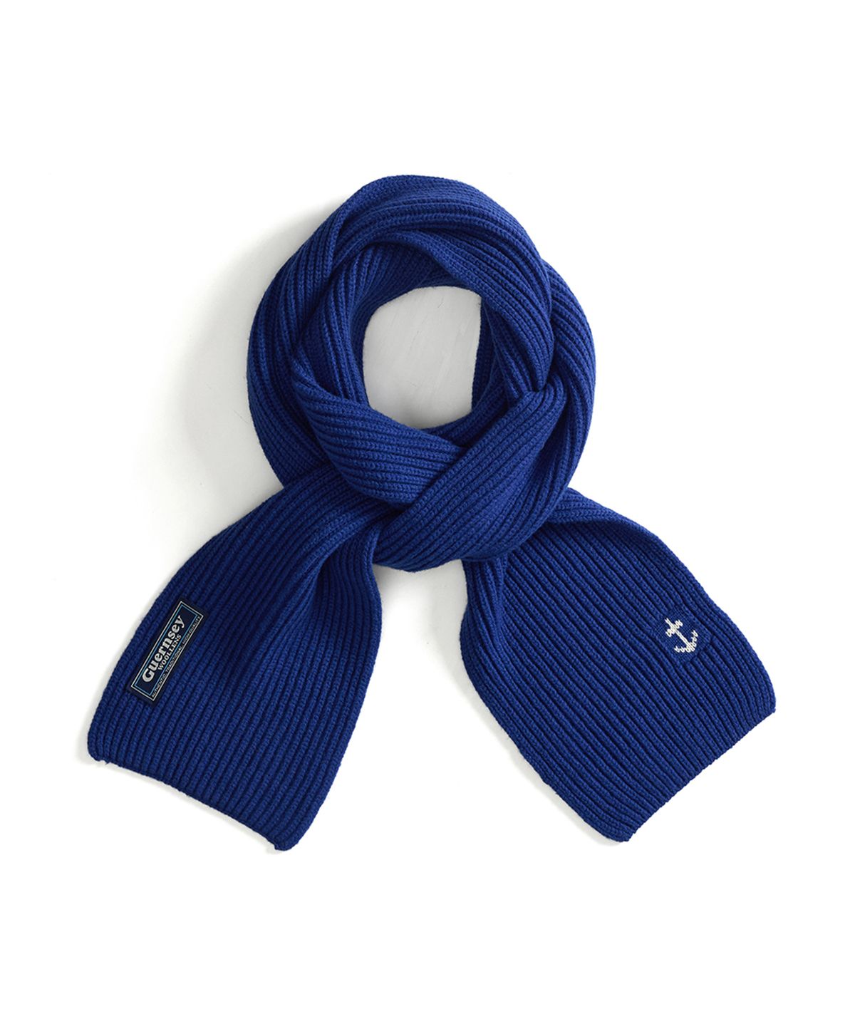 건지 울른스(Guernsey Woollens) 슈퍼파인 메리노울 앵커 머플러 - 블루