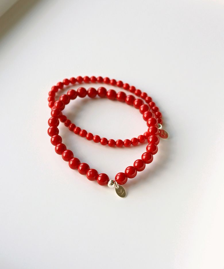 [ Silver 925 ] 산호 레드 진주 팔찌 6mm