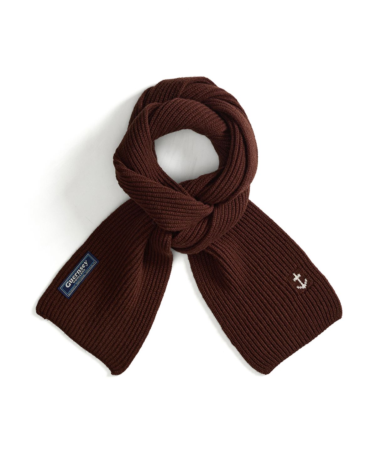 건지 울른스(Guernsey Woollens) 슈퍼파인 메리노울 앵커 머플러 - 브라운