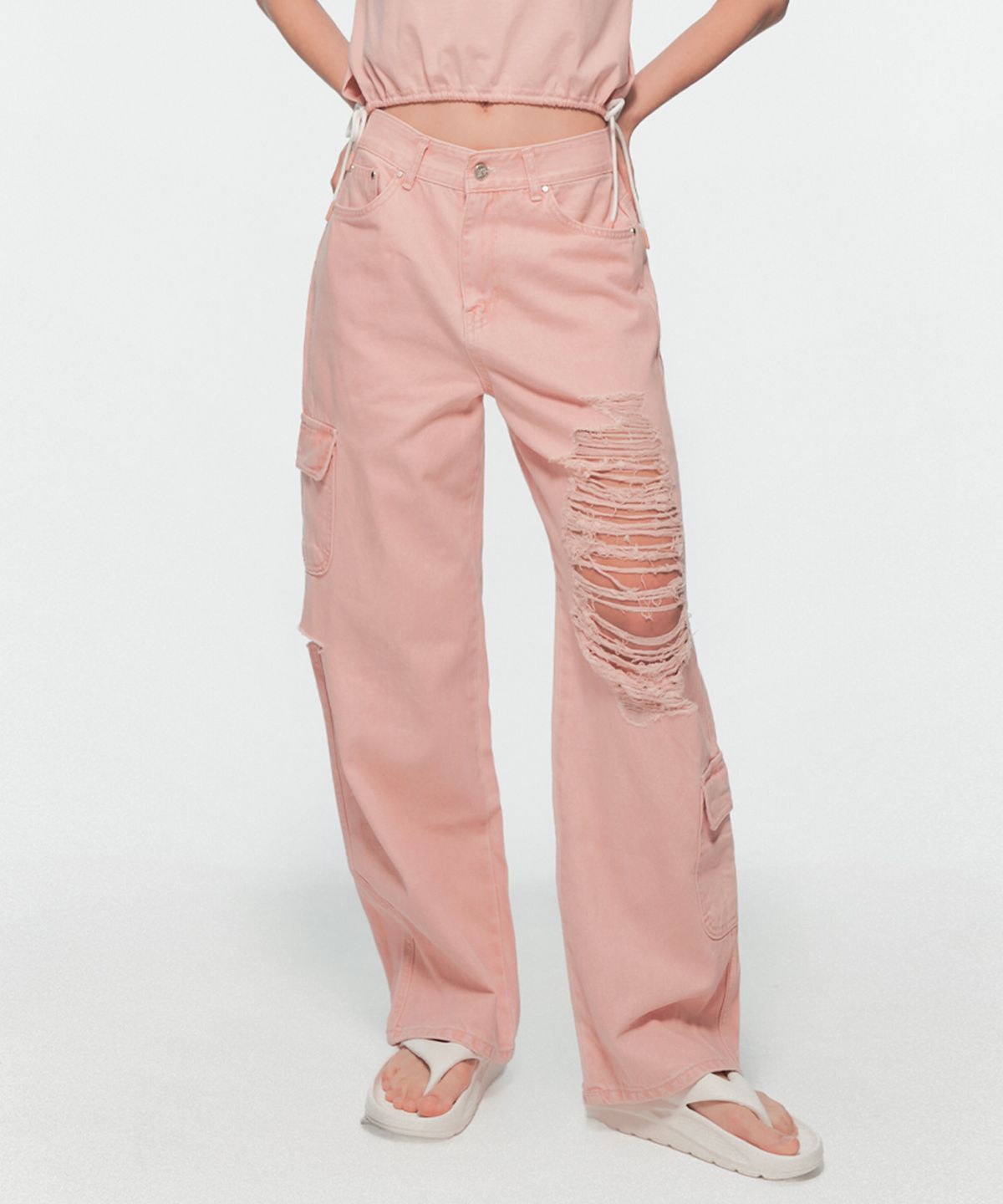 유움(UUM) PIGMENT CARGO DENIM PINK