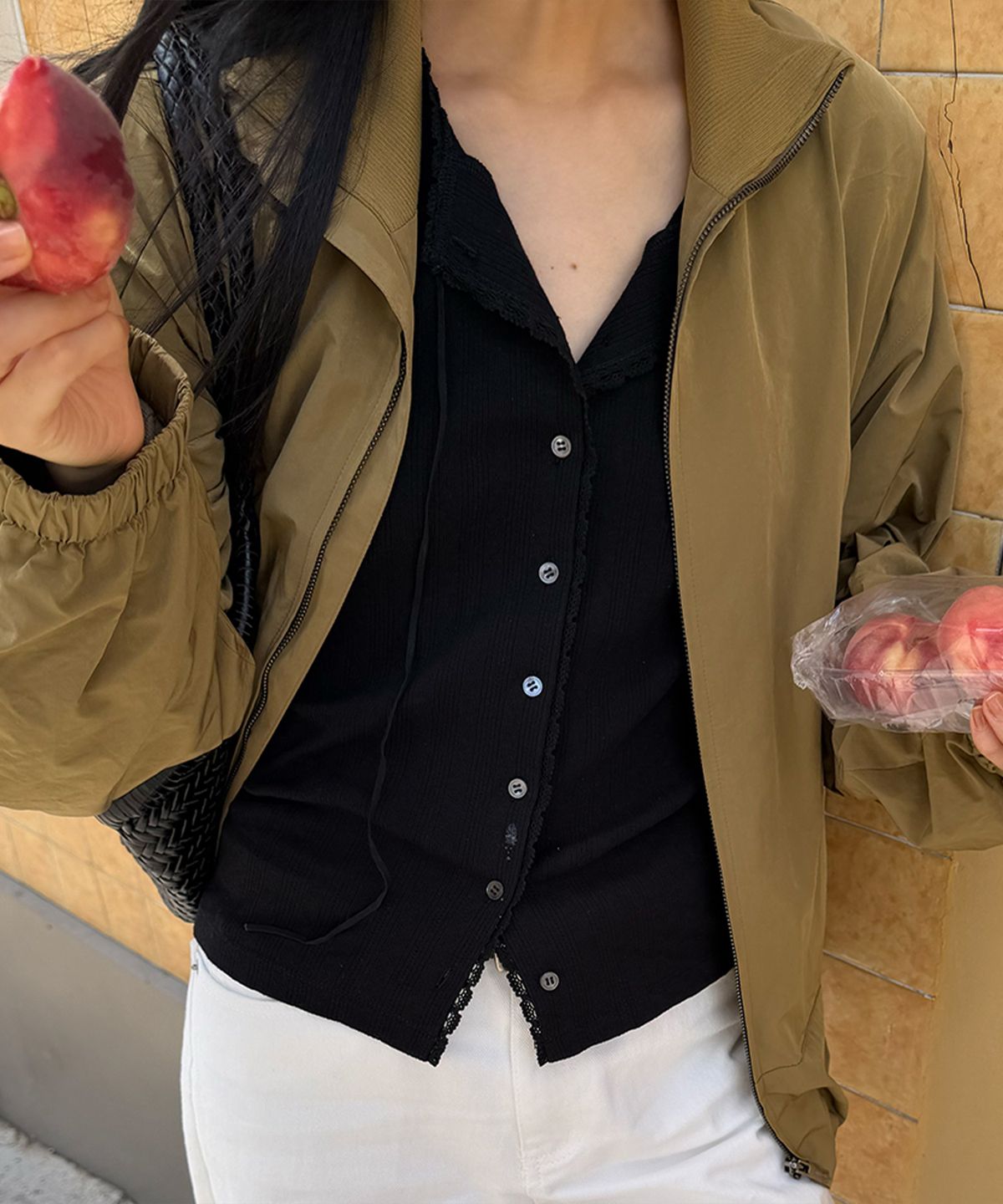 호와스(HOWUS) AUTUMN LACE BUTTON CARDIGAN (BLACK)