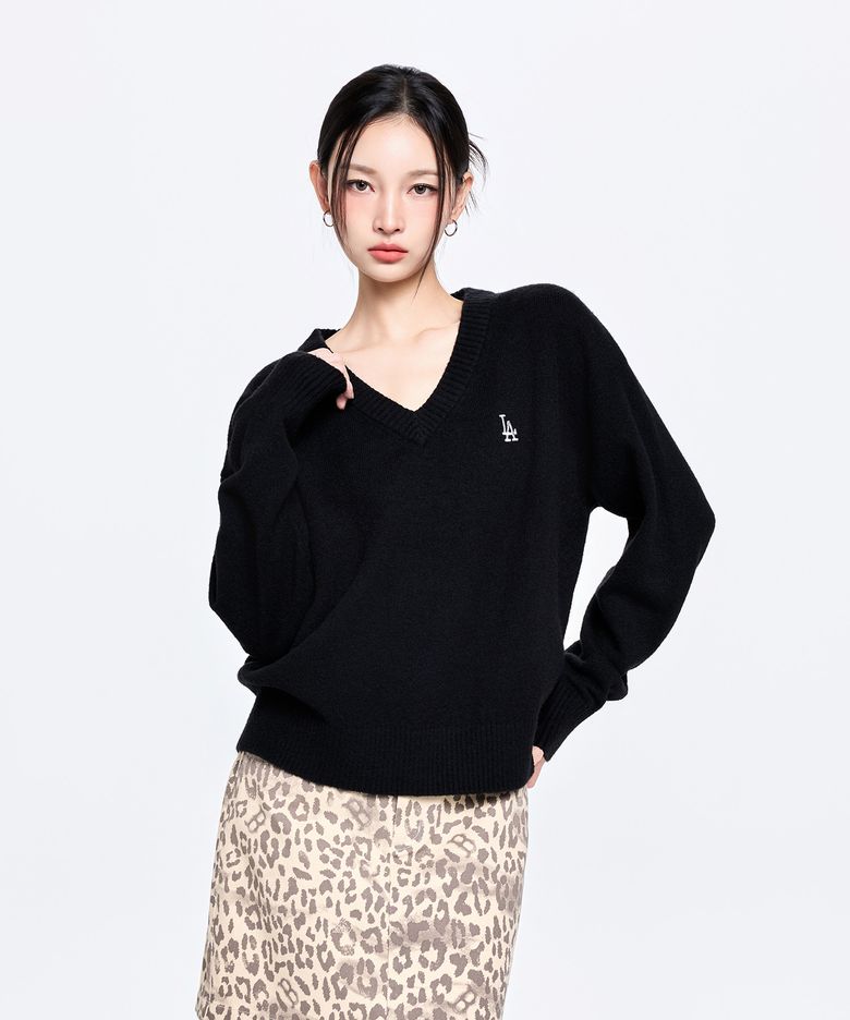 여성 베이직 브이넥 스웨터 풀오버 LA (Black)