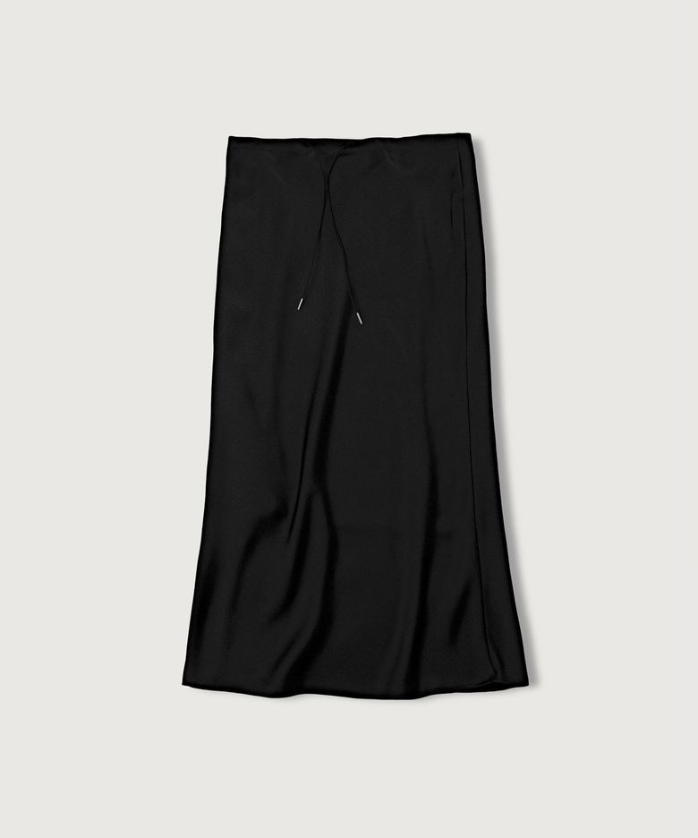 (woman) 스트링 새틴 롱 스커트_Black