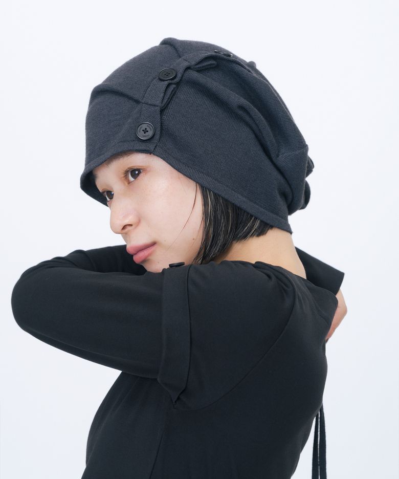 Cowl shirring string beanie CHARCOAL
