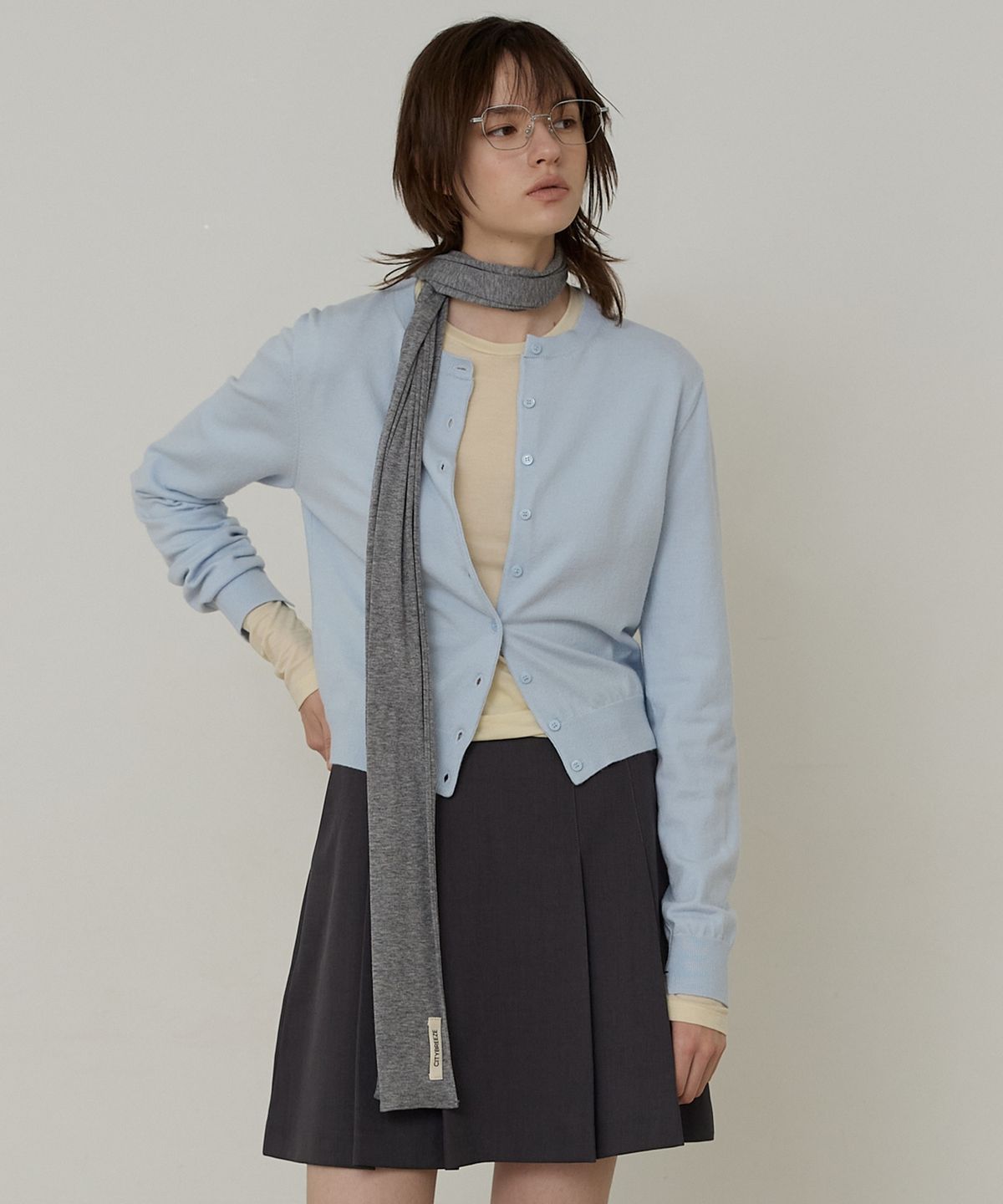 시티브리즈(CITYBREEZE) 로고라벨 소프트 울텐셀 롱 머플러_MELANGE GREY