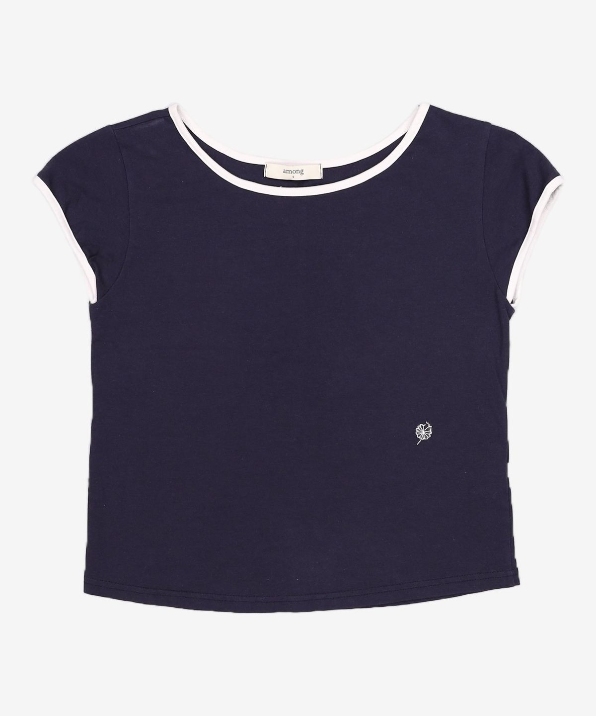 어몽(AMONG) A MINI FLOWER SEED BOAT NECK T_NAVY S