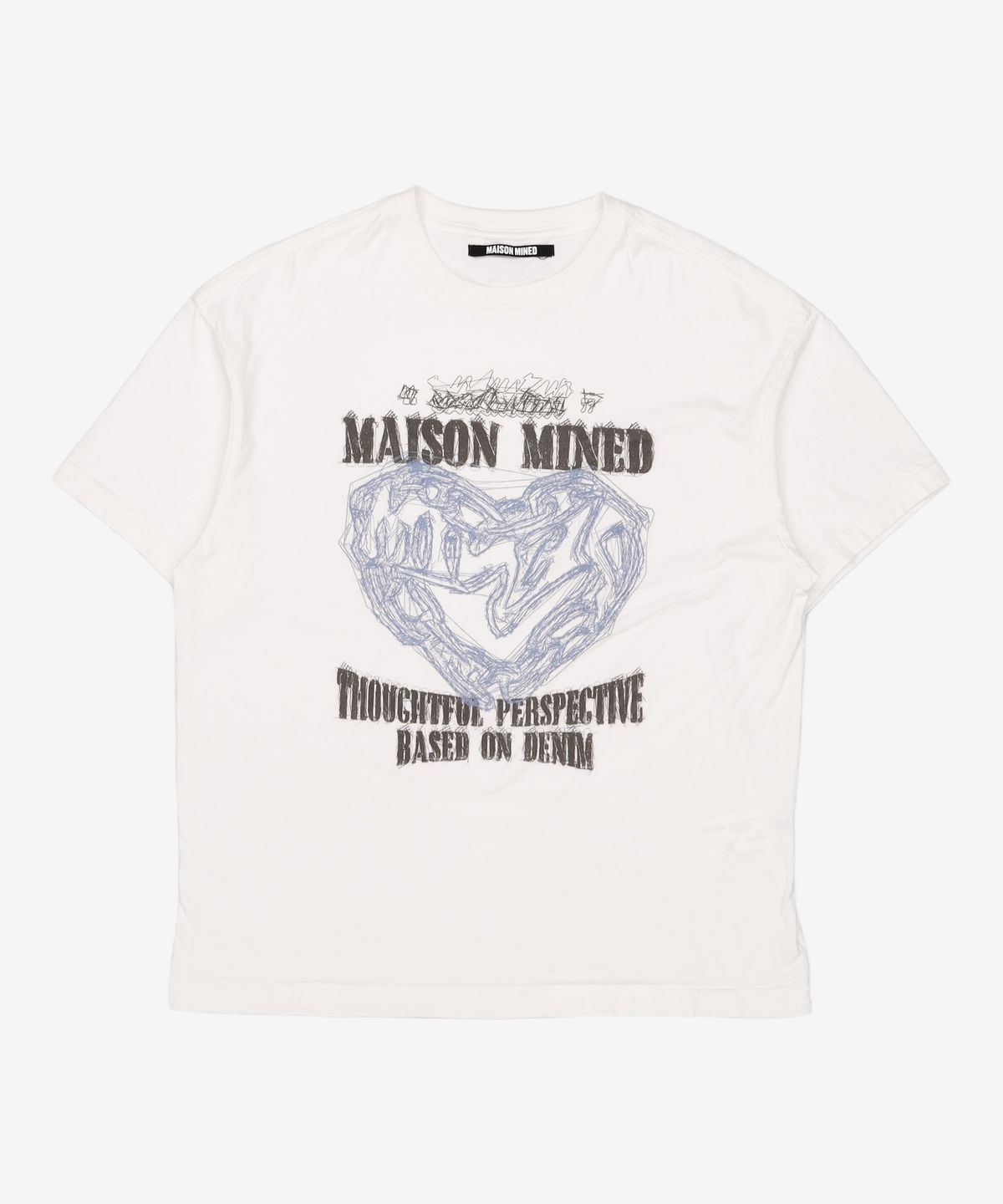 메종미네드(MAISON MINED) DOODLE HEART HALF T WHITE GREYISH BLUE M