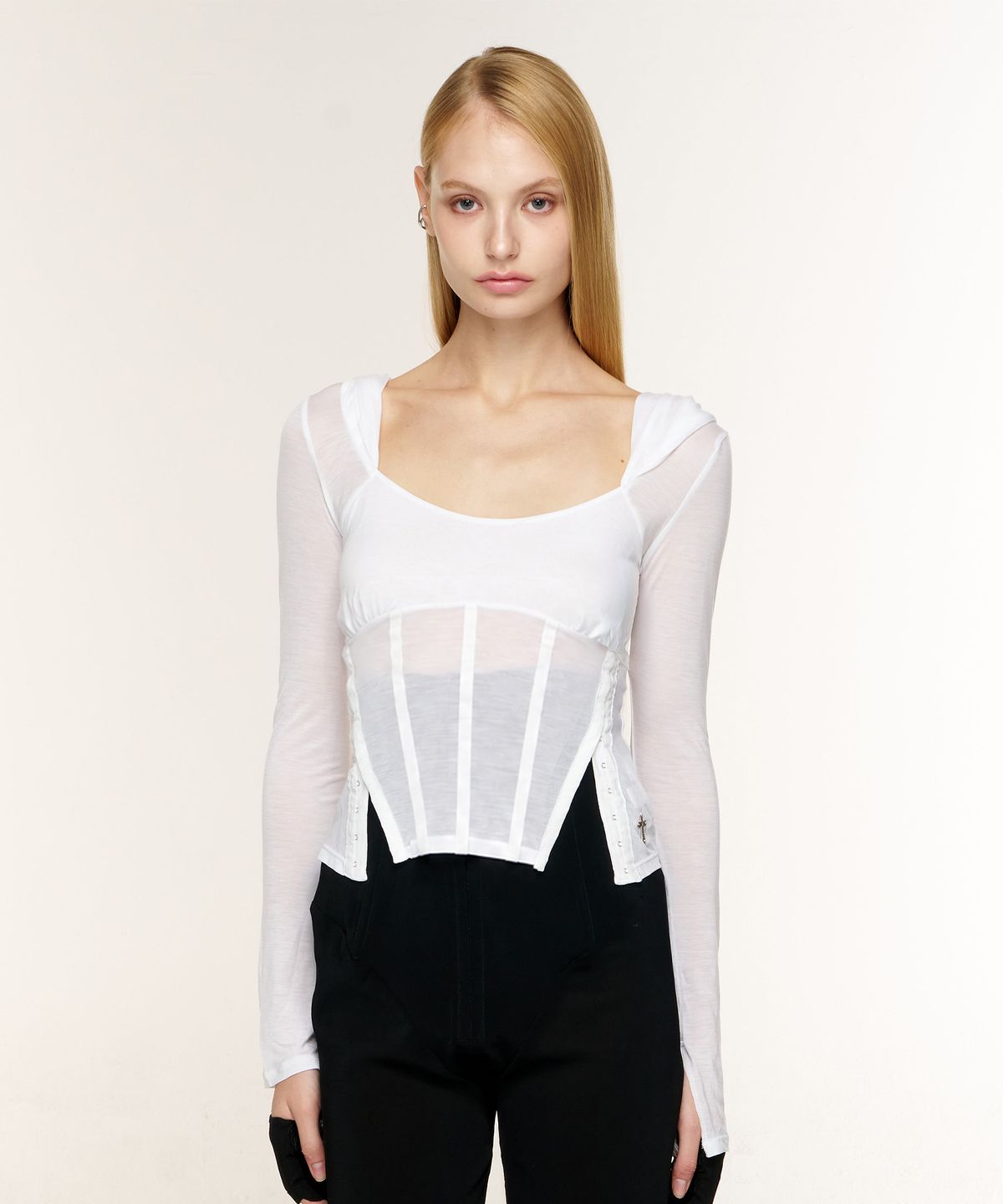 2000아카이브스(2000ARCHIVES) ALIX CORSET HOODIE TOP (WHITE)