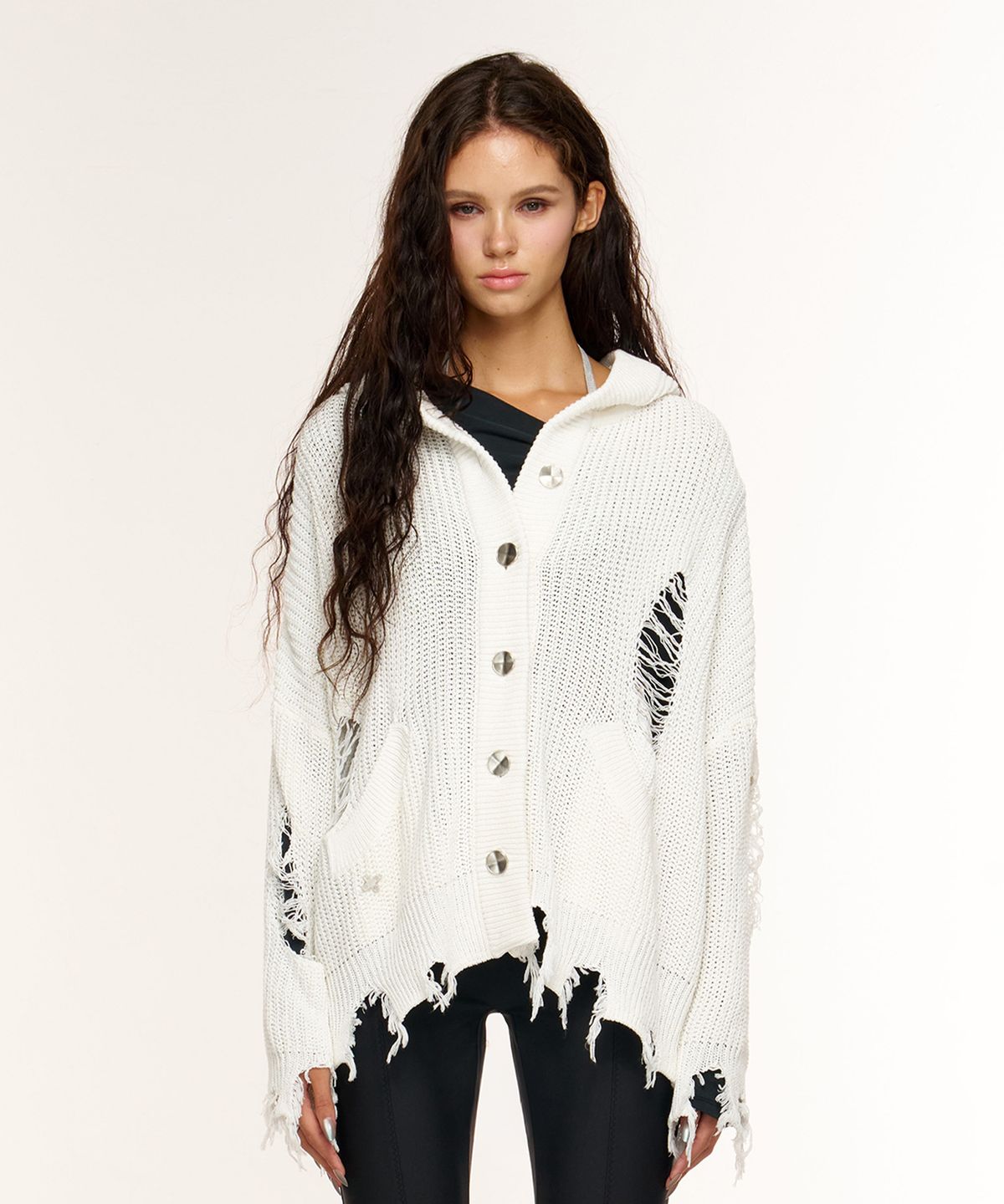 2000아카이브스(2000ARCHIVES) GRUNGE HOOD CARDIGAN (IVORY)