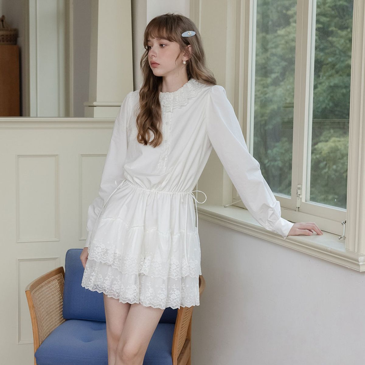 쎄무아듀(CEST MOIDEW) Cest_Lace trim long sleeve dress