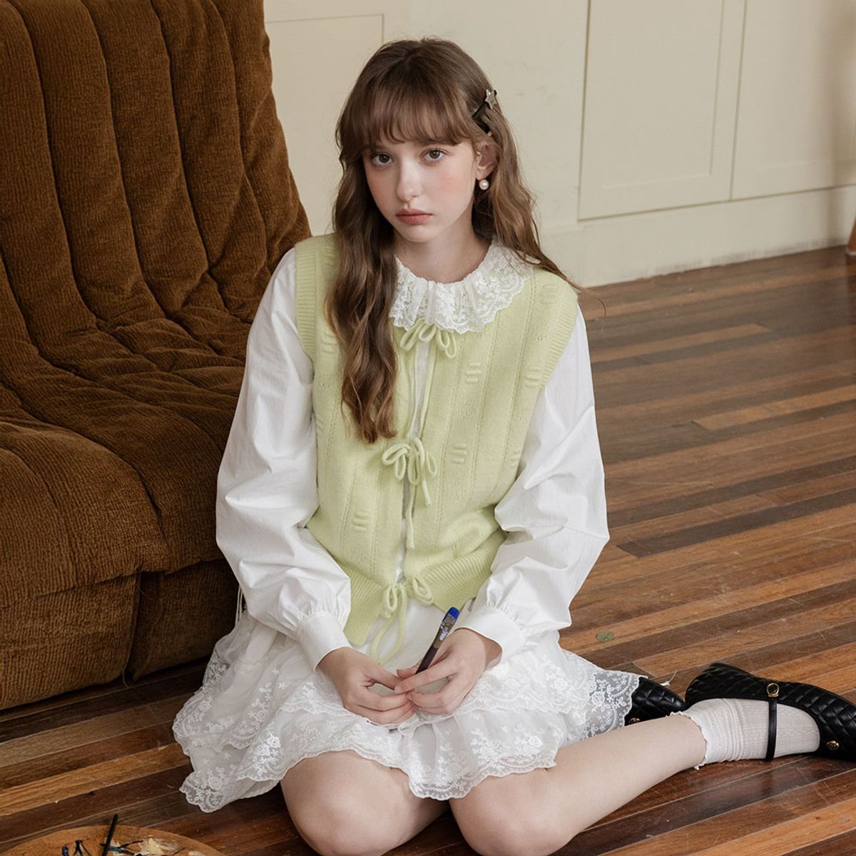 쎄무아듀(CEST MOIDEW) Cest_Ribbon tie knit vest