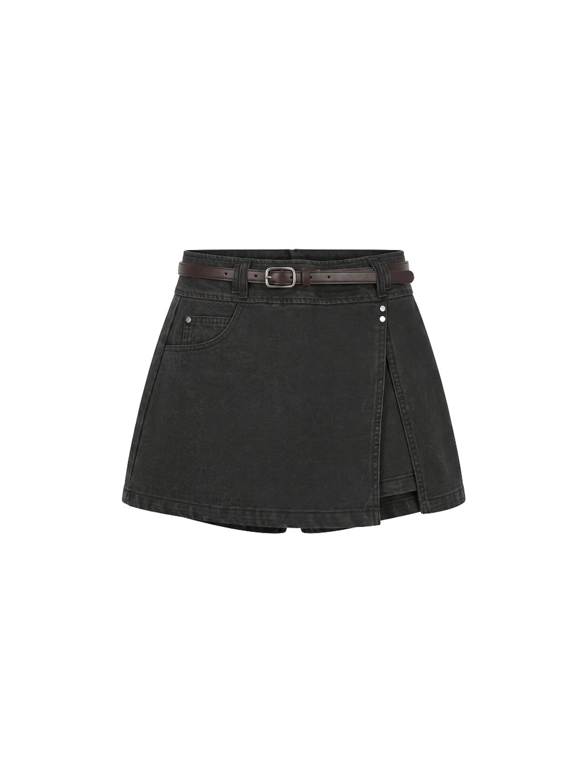 쿨키튼(KOOLKITTEN) Washed Slit Belted Mini Skirt 3colors