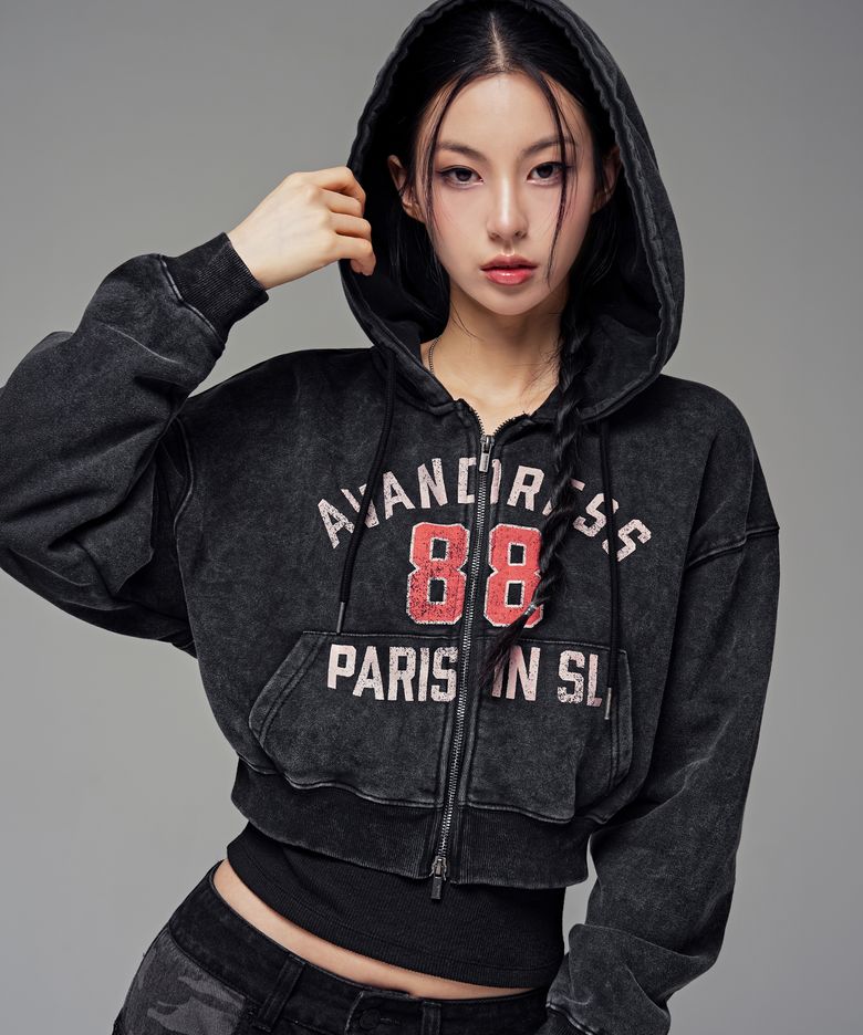 88 크롭 후디 집업 솔트 블랙