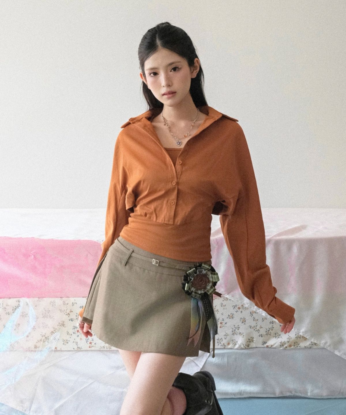 쿨키튼(KOOLKITTEN) Cami Layered Cropped Shirt 3colors