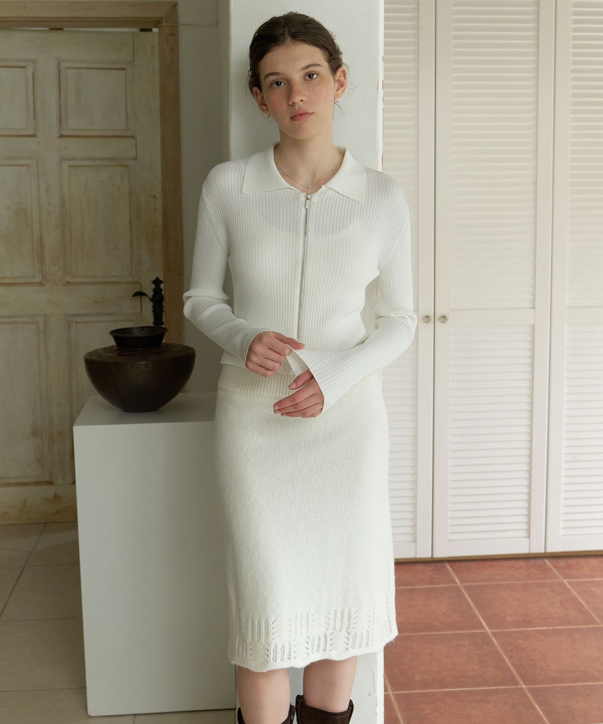 리엘(RE L) Lene knit zip-up cardigan (ivory)