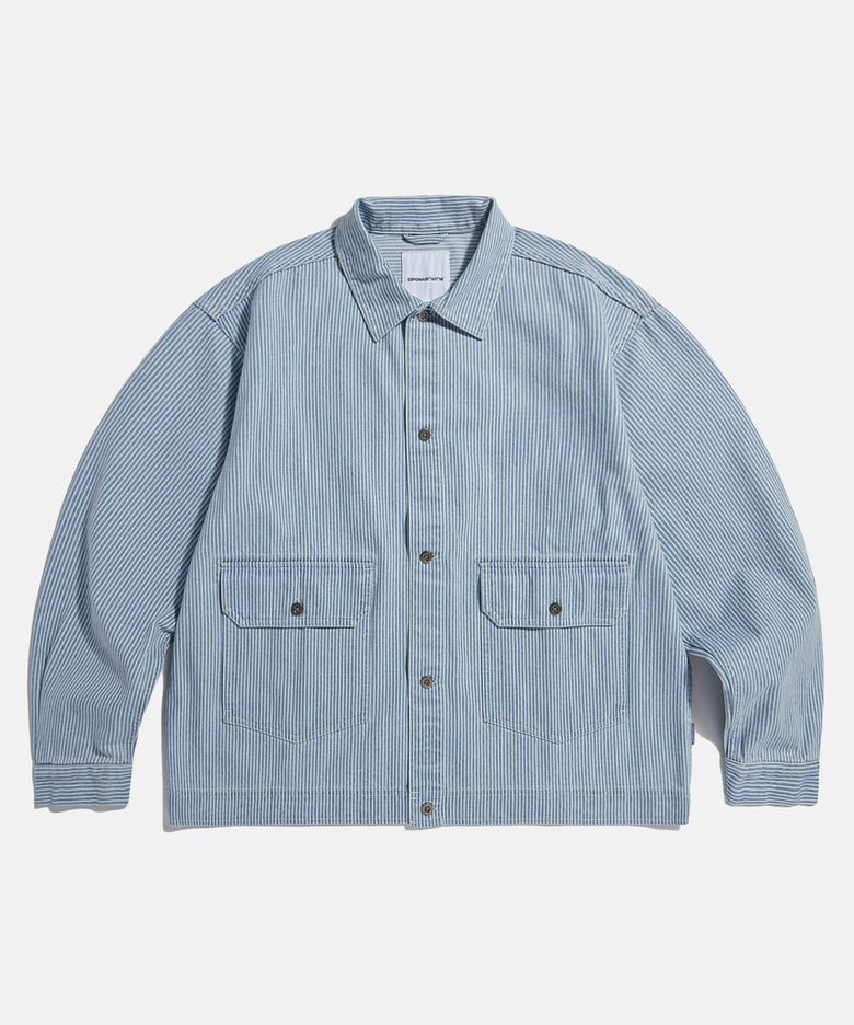 Hickory Stripe Trucker Shirt Jacket Light Blue