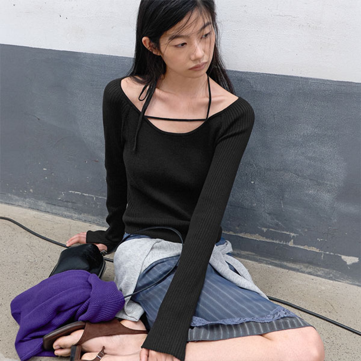 아틀리에 나인(ATELIER NAIN) (T-7296)BALLET RIBBED STRING KNIT
