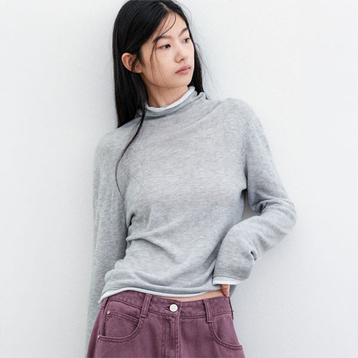 아틀리에 나인(ATELIER NAIN) (T-7294)DOUBLE LAYERED COLOR POINT HIGH NECK KNIT