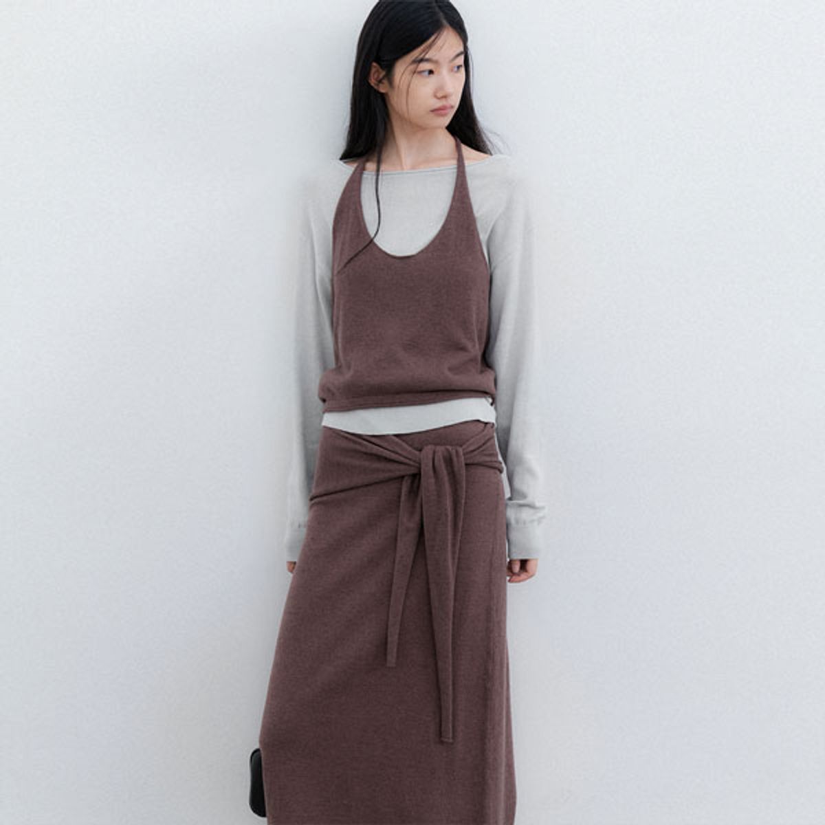 아틀리에 나인(ATELIER NAIN) (SK-5130)WAIST TIED MAXI KNIT SKIRT SET UP