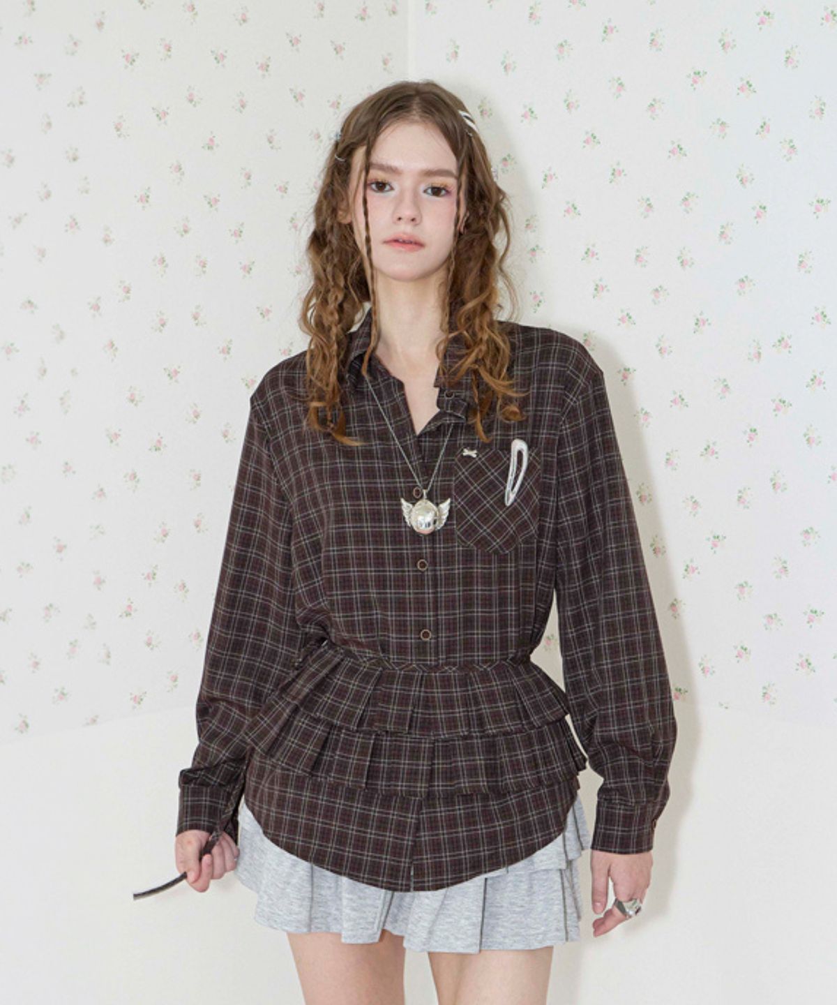 쿨키튼(KOOLKITTEN) Apron Layered Plaid Shirt 2colors