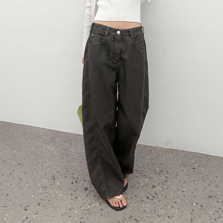 (PT-5821)VINTAGE WASHED LEATHER CURVED PANTS