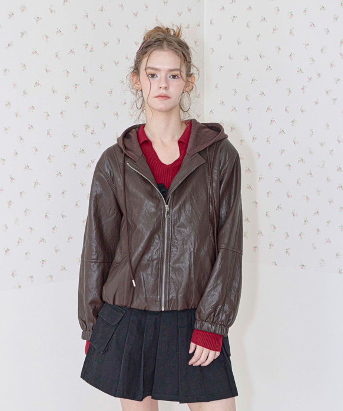 쿨키튼(KOOLKITTEN) Hooded Leather Zip-Up Jacket 2colors