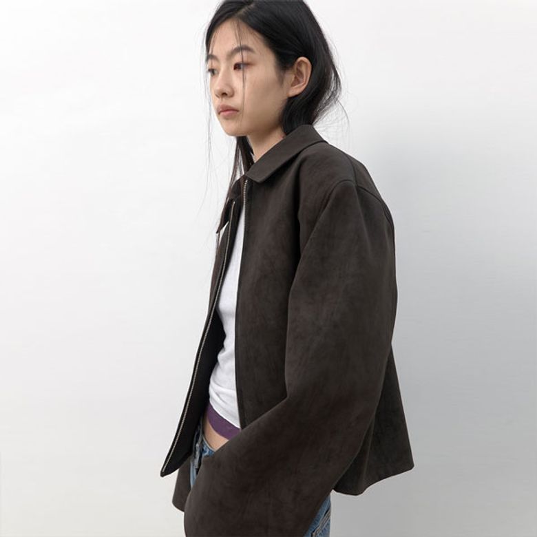 (JK-3072)ZIP-UP SUEDE LEATHER JACKET