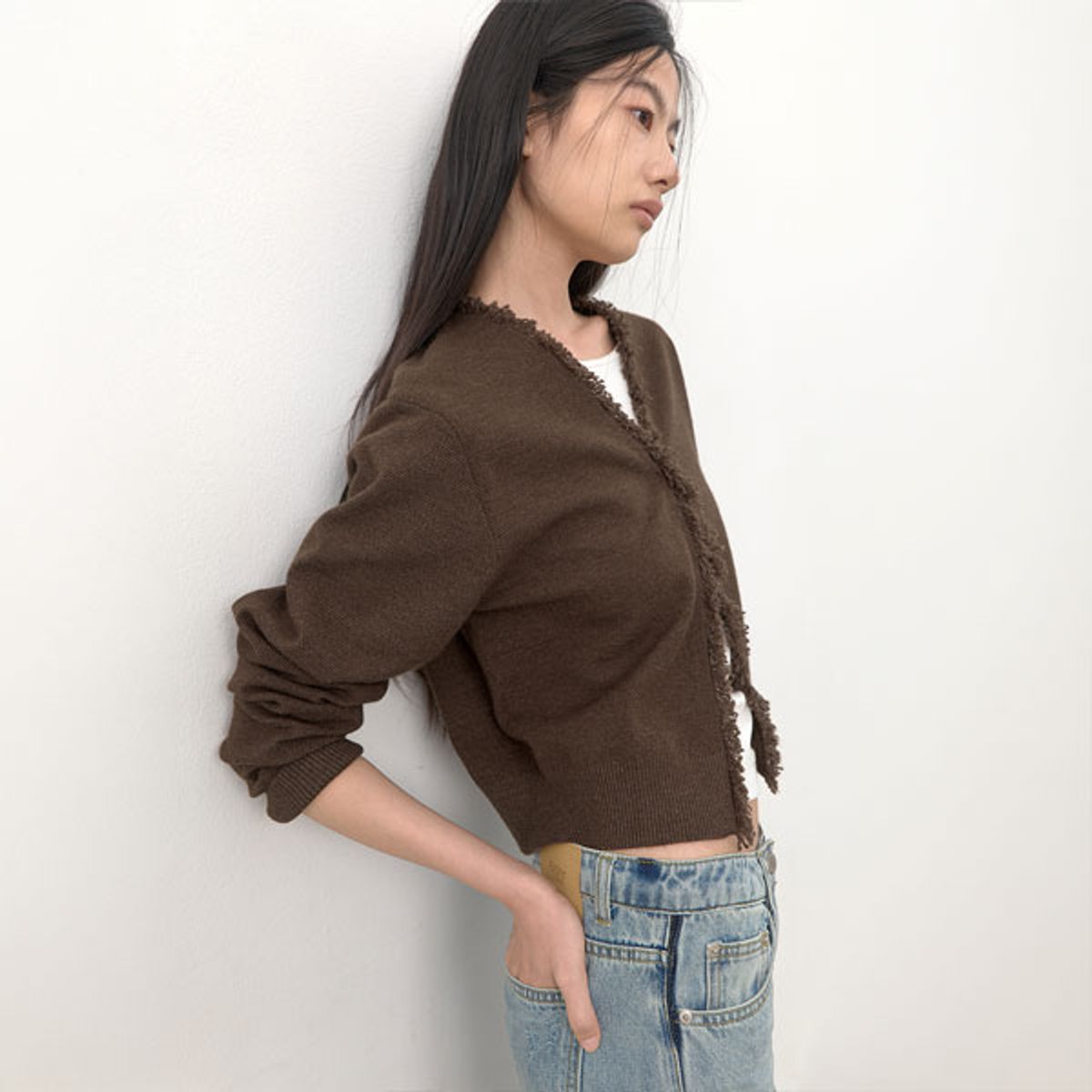 아틀리에 나인(ATELIER NAIN) (CD-2278)FRINGE TWEED KNIT CARDIGAN