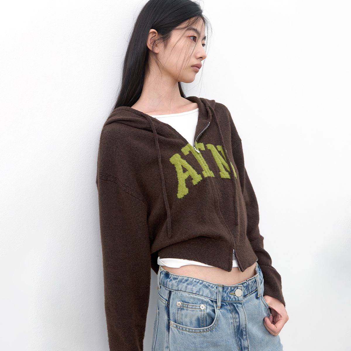 아틀리에 나인(ATELIER NAIN) (CD-2280)BOUCLE LOGO HOODIE ZIP-UP CARDIGAN