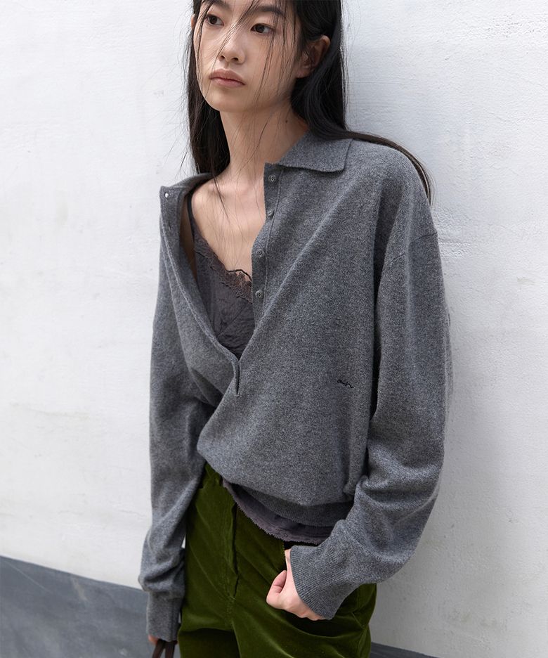 (T-7324)AN WOOL LOOSE FIT BUTTON COLLAR KNIT SET UP
