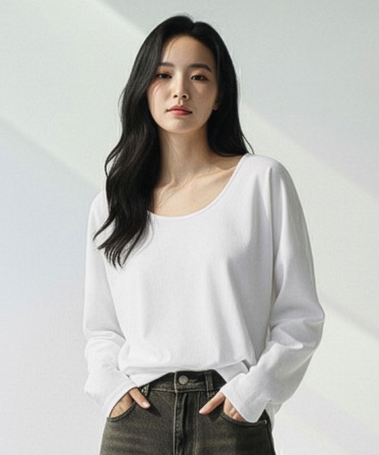 베이직 보이핏 모달 긴팔 유넥 화이트