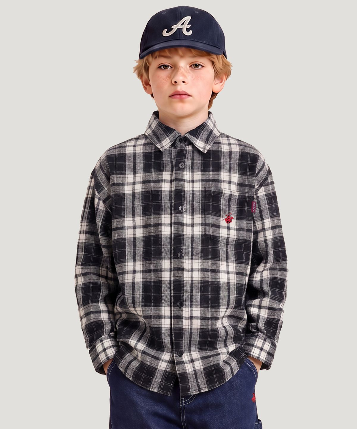 비버리힐즈 폴로클럽 키즈(BEVERLY HILLS POLO CLUB KIDS) 빈티지체크셔츠_블랙