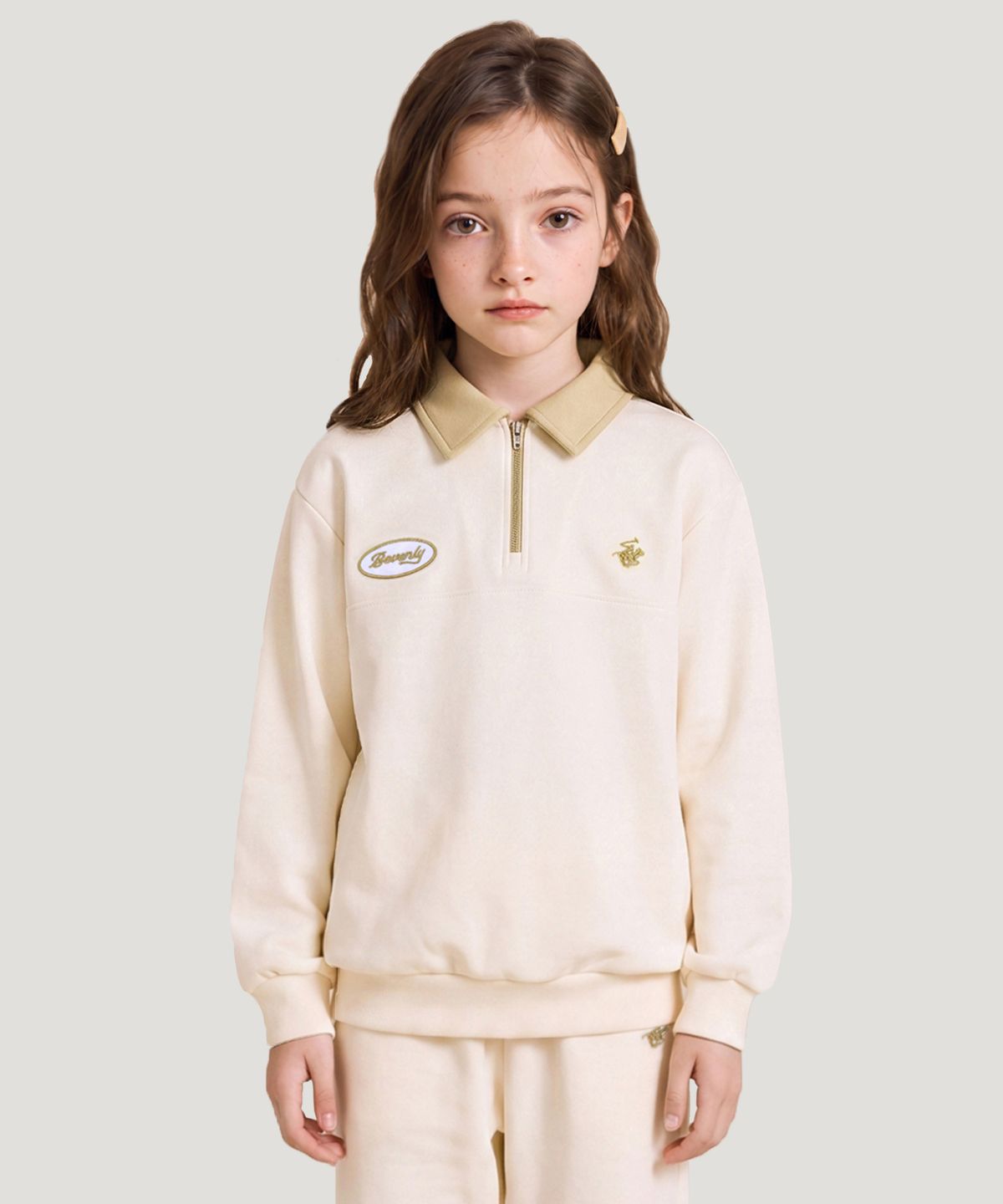 비버리힐즈 폴로클럽 키즈(BEVERLY HILLS POLO CLUB KIDS) 첼시반집업맨투맨_크림