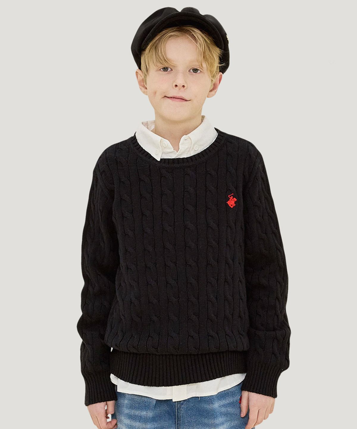 비버리힐즈 폴로클럽 키즈(BEVERLY HILLS POLO CLUB KIDS) 라운드케이블니트_블랙