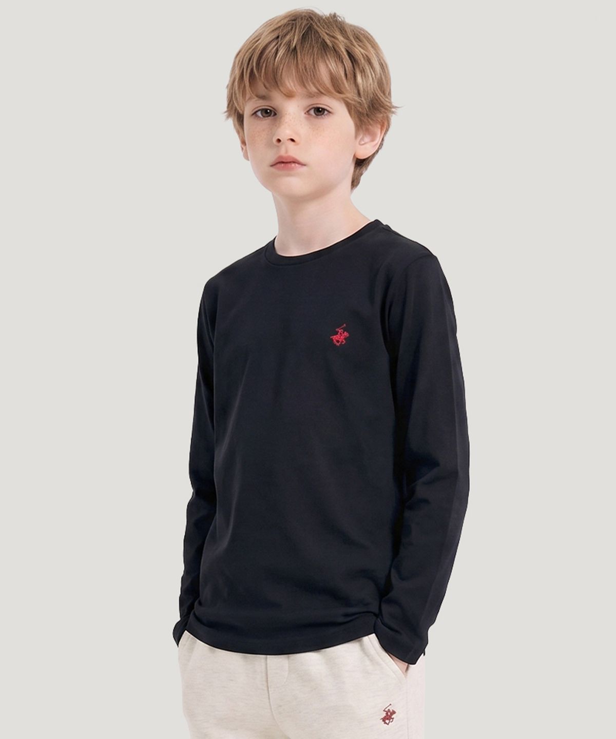 비버리힐즈 폴로클럽 키즈(BEVERLY HILLS POLO CLUB KIDS) 로고자수긴팔티셔츠_블랙