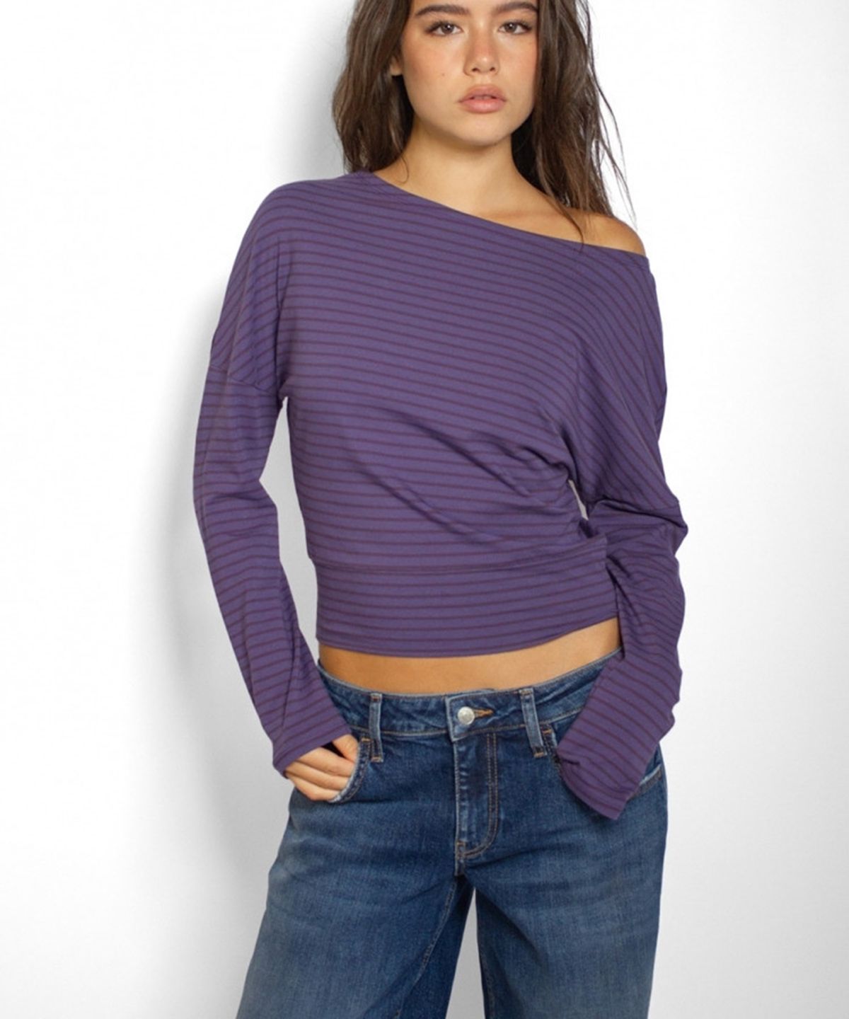 섭듀드(SUBDUED) Boat-neck T-shirt (STRIPE PURPLE DARK PURPLE)